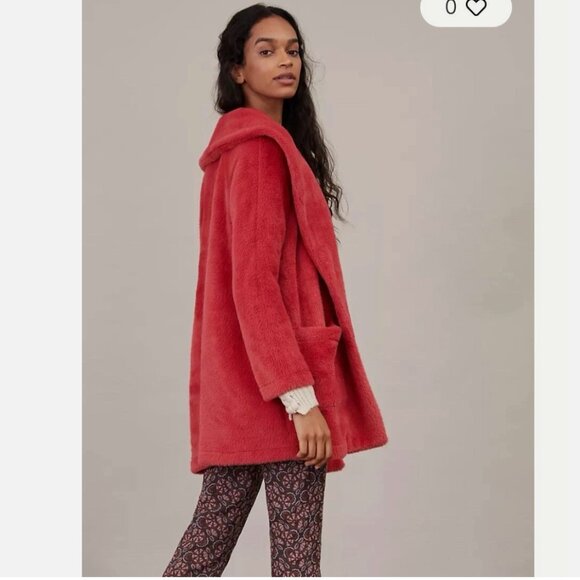 Sanctuary x Anthropologie Elena Faux Fur Shawl Collar Coat Red/Pink Jacket - Picture 4 of 11